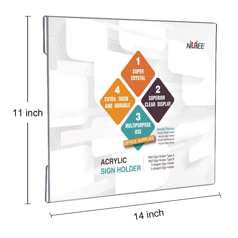 NIUBEE Acrylic Sign Holder 14x11 Inches Horizontal, Clear Plastic Wall Mount Sign Holder Poster Paper Holder with Double Sided Adhesive Tape for Office, Home, Store, Restaurant-No Drilling(6 Pack) - Image 2